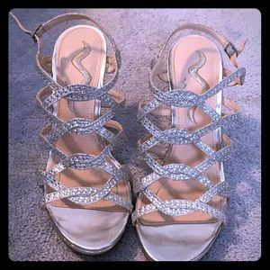Open toed glitter high heels